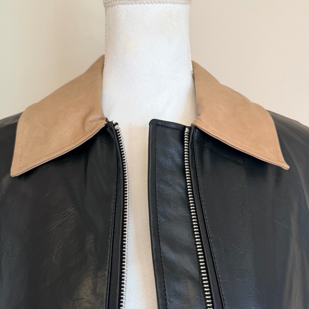 NWT Elan Oakley bomber faux leather color block women's size medium oversized - Picture 6 of 12